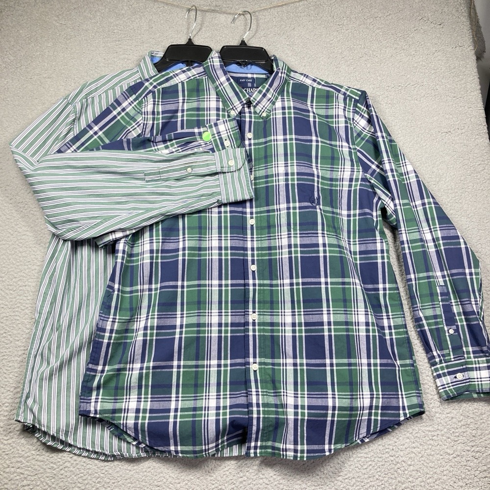 Chaps Shirt Mens XL LOT OF 2 Plaid Stripe Long Sleeve Easy Care Button Down FLAW